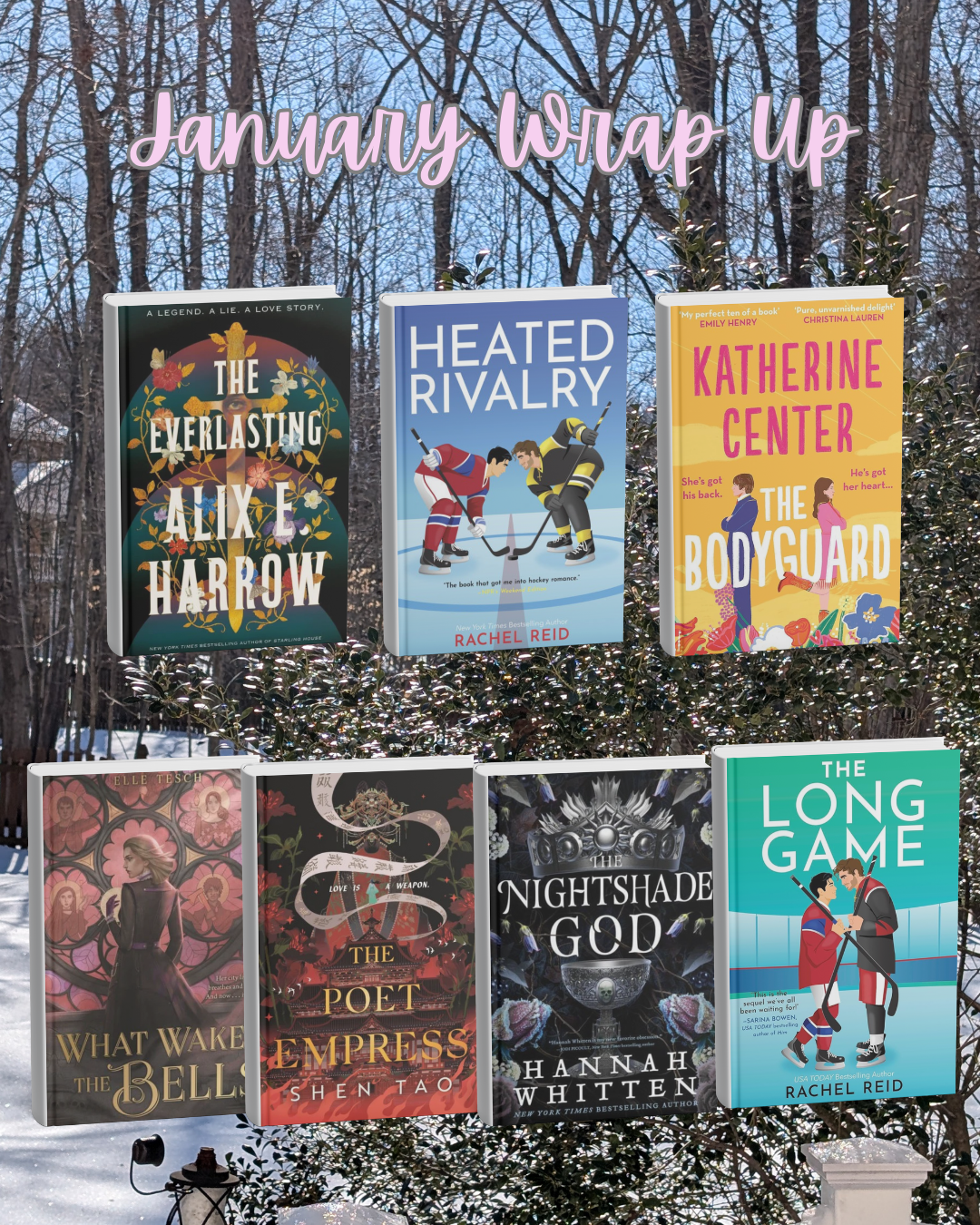 January Wrap Up graphic on a snowy background